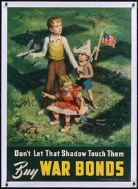 7a0429 DON'T LET THAT SHADOW TOUCH THEM linen 29x40 WWII poster 1942 swastika shadow over kids, rare