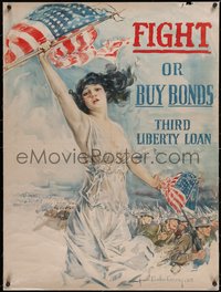 7a0430 FIGHT OR BUY BONDS linen 30x40 WWI war poster 1917 striking Howard Chandler Christy art, rare!