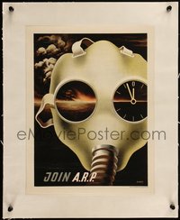 7a0302 JOIN A.R.P. linen 11x14 magazine page 1940s striking George Giusti gas mark art for Fortune!