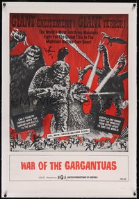 7a0850 WAR OF THE GARGANTUAS linen 1sh 1966 Furankenshutain no kaiju: Sanda tai Gaira, ultra rare!