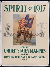 7a0435 SPIRIT OF 1917 linen 30x40 WWI war poster 1917 join United States Marines, great art, rare!