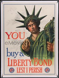 7a0440 YOU BUY A LIBERTY BOND LEST I PERISH linen 30x40 WWI war poster 1917 Macauley art, ultra rare!