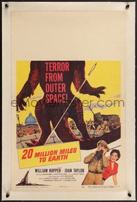 7a0124 20 MILLION MILES TO EARTH linen WC 1957 out-of-space creature invades Earth, cool monster art!