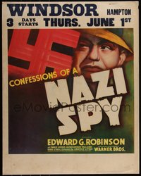 7a0098 CONFESSIONS OF A NAZI SPY jumbo WC 1939 Robinson, 1st Hollywood anti-Nazi movie, ultra rare!