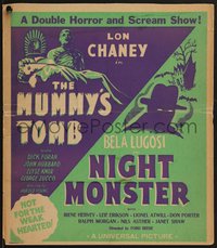 7a0133 MUMMY'S TOMB/NIGHT MONSTER WC 1942 Lon Chaney Jr. & Bela Lugosi double horror, ultra rare!