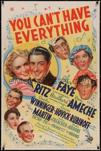 7a0868 YOU CAN'T HAVE EVERYTHING linen 1sh 1937 Alice Faye, Ritz Bros, Don Ameche & more, rare!