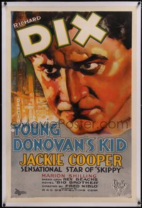 7a0869 YOUNG DONOVAN'S KID linen 1sh 1931 great Cardiff close up art of Richard Dix, ultra rare!