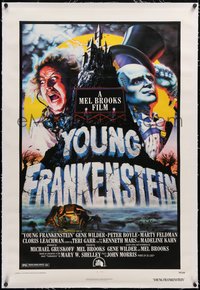 7a0870 YOUNG FRANKENSTEIN linen 1sh 1974 Mel Brooks, Alvin art of Wilder, Peter Boyle & Feldman!