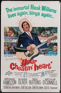 7a0871 YOUR CHEATIN' HEART linen 1sh 1964 great image of George Hamilton as Hank Williams w/ guitar!