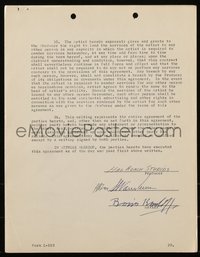 7a0004 BORIS KARLOFF signed contract 1958 to appear in The Log of the Vestris for Hal Roach Studios!