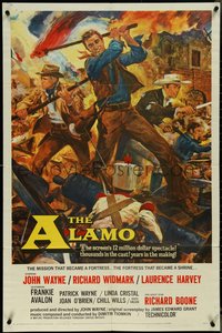 7b0299 ALAMO 1sh 1960 art of John Wayne & Widmark in Texas War of Independence, Todd-AO style!