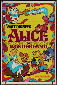 7b0301 ALICE IN WONDERLAND 1sh R1974 Walt Disney, Lewis Carroll classic, cool psychedelic art!