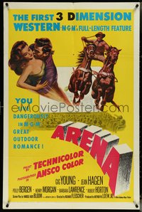 7b0314 ARENA 3D 1sh 1953 Gig Young, Jean Hagen, Polly Bergen, cool art from first 3-D western!