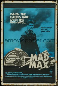 7b0275 MAD MAX Aust 1sh 1979 George Miller post-apocalyptic classic, Gibson, rare blue matte style!