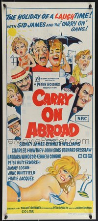 7b0221 CARRY ON ABROAD Aust daybill 1973 Sidney James, Williams, sexy completely different art!