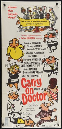 7b0222 CARRY ON DOCTOR Aust daybill 1967 sexiest English hospital nurses, wacky operation artwork!