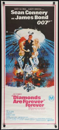 7b0225 DIAMONDS ARE FOREVER Aust daybill 1971 art of Connery as James Bond by Robert McGinnis!