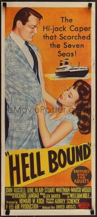 7b0226 HELL BOUND Aust daybill 1957 hi-jack caper that scorched the Seven Seas, ultra rare!