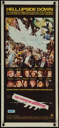 7b0230 POSEIDON ADVENTURE Aust daybill 1973 Gene Hackman & Stella Stevens escaping by Mort Kunstler!