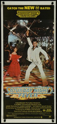 7b0240 SATURDAY NIGHT FEVER Aust daybill 1977 disco dancer John Travolta & Karen Gorney, M-rated!