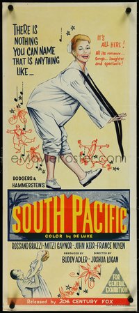 7b0244 SOUTH PACIFIC Aust daybill 1959 art of Mitzi Gaynor, Rodgers & Hammerstein musical!