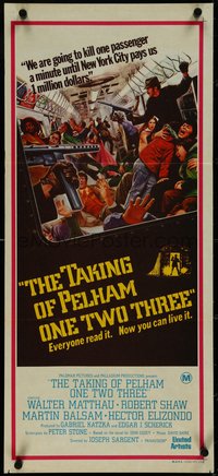 7b0248 TAKING OF PELHAM ONE TWO THREE Aust daybill 1974 cool subway train hijack art by Mort Kunstler!