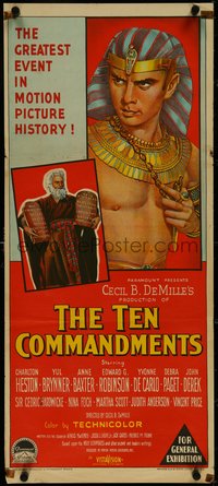 7b0250 TEN COMMANDMENTS Aust daybill 1958 Richardson Studio art of Charlton Heston & Yul Brynner!