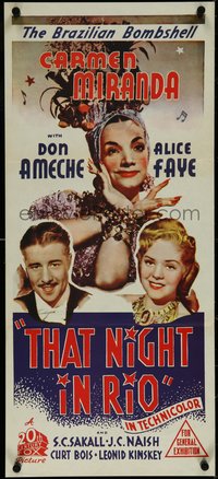 7b0252 THAT NIGHT IN RIO Aust daybill 1970s Alice Faye, Ameche, Miranda, fan created tribute poster!