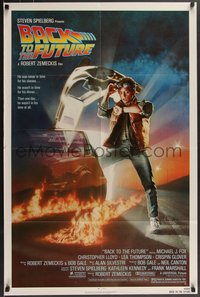 7b0317 BACK TO THE FUTURE NSS style 1sh 1985 art of Michael J. Fox & Delorean by Drew Struzan!