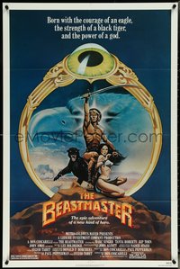 7b0322 BEASTMASTER 1sh 1982 Taylor art of bare-chested Marc Singer & sexy Tanya Roberts!