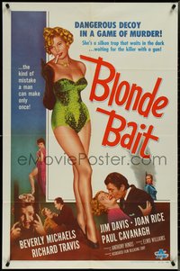 7b0337 BLONDE BAIT 1sh 1956 full-length sexy smoking bad girl Beverly Michaels is a silken trap!