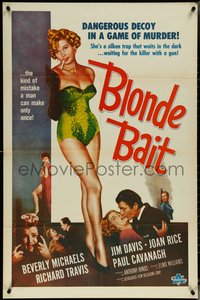 7b0336 BLONDE BAIT 1sh R1950s sexy smoking bad girl Beverly Michaels is a silken trap!