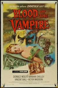 7b0338 BLOOD OF THE VAMPIRE 1sh 1958 he begins where Dracula left off, Joseph Smith horror art!