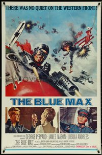 7b0340 BLUE MAX 1sh 1966 Frank McCarthy art of WWI fighter pilot George Peppard in airplane!