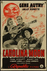 7b0357 CAROLINA MOON 1sh 1940 Gene Autry with guitar, Smiley Burnette & June Storey!