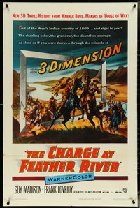 7b0364 CHARGE AT FEATHER RIVER 3D 1sh 1953 Guy Madison, Lovejoy, great cowboy western artwork!