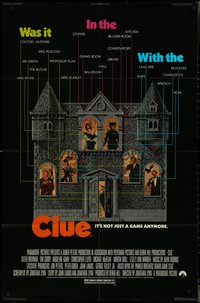 7b0373 CLUE 1sh 1985 Madeline Kahn, Tim Curry, Christopher Lloyd, cool board game poster design!