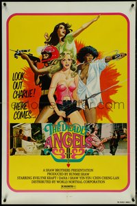 7b0392 DEADLY ANGELS 1sh 1979 Shaw Bros, Qiao Tan Nu Jiao Wa, sexy kung fu girls, look out Charlie!