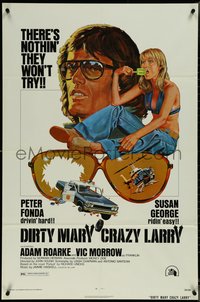 7b0403 DIRTY MARY CRAZY LARRY 1sh 1974 Fonda w/Susan George sucking on popsicle, art by Tanenbaum!