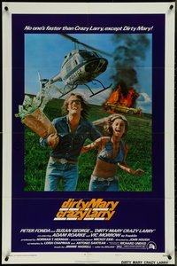 7b0402 DIRTY MARY CRAZY LARRY style A 1sh 1974 Peter Fonda & Susan George fleeing helicopter!