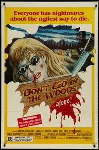 7b0407 DON'T GO IN THE WOODS 1sh 1981 James Bryan, wild horror art of dead woman and knife, rare!