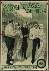 7b0218 RAILROAD WOOING English 1sh 1913 great art of couple married by express train, rare!