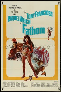 7b0428 FATHOM 1sh 1967 art of sexy nearly-naked Raquel Welch in skydiving harness & action scenes!