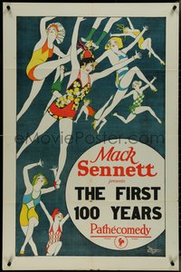 7b0433 FIRST 100 YEARS 1sh 1924 Harry Langdon, Mack Sennett, cool vintage art of sexy dancers!