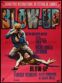 7b0053 BLOW-UP French 1p R1970s Antonioni, Hemmings straddles sexy model Verushka, Kerfyser art!