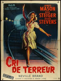 7b0056 CRY TERROR French 1p 1960 different art of Inger Stevens on train tracks by Roger Soubie!