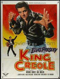 7b0066 KING CREOLE French 1p R1978 best different artwork of tough Elvis Presley by Jean Mascii!