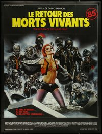 7b0084 RETURN OF THE LIVING DEAD French 1p 1985 different Landi art of sexy woman with zombies!