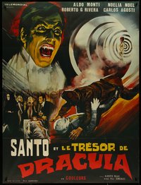 7b0085 SANTO EN EL TESORO DE DRACULA French 1p 1974 Belinsky art of vampire & masked wrestler, rare!