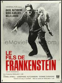 7b0086 SON OF FRANKENSTEIN French 1p R1969 cool full-length image of Boris Karloff carrying child!